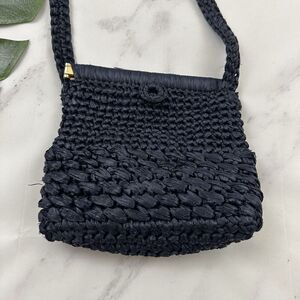 Pappagallo Vintage Woven Purse Bag Navy Blue Cross Body Frame Clasp Italy
